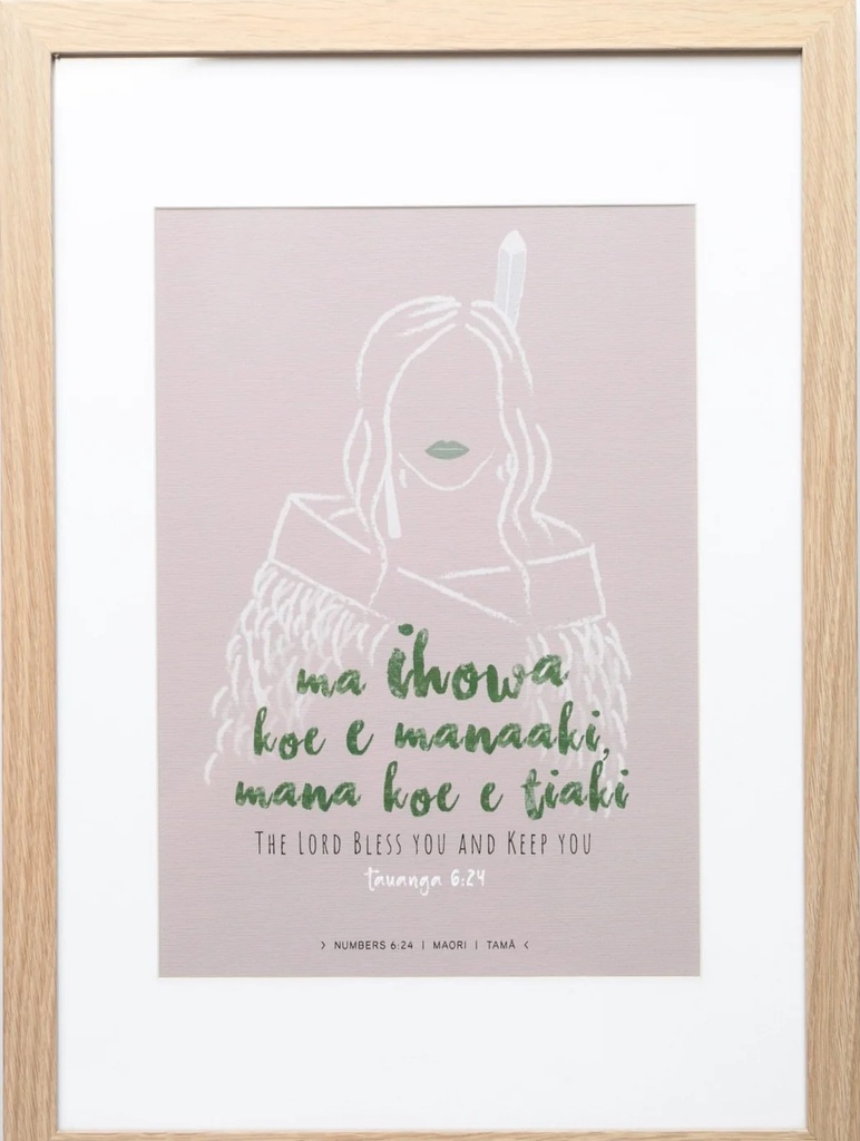 Plaque A4 Māori Wahine Toa Prov 6:24 Natural Frame