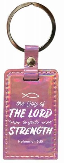 Keyring Joy Of The Lord Is My Strength Iridescent Pink