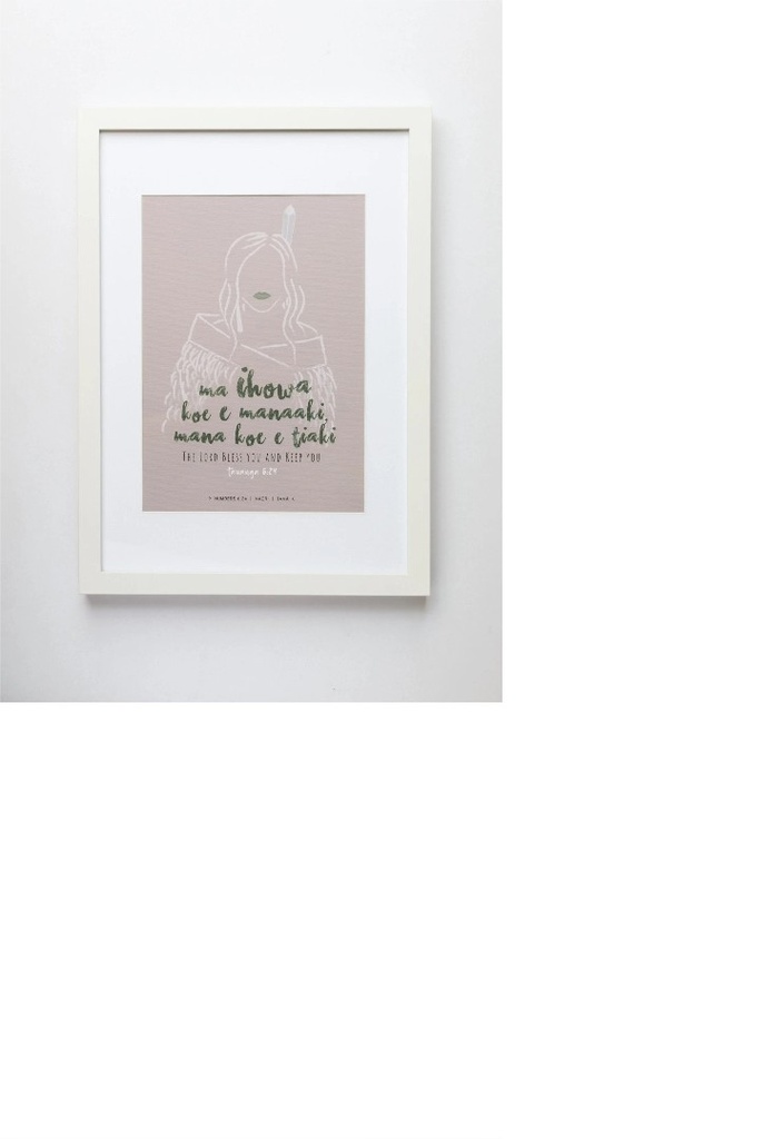Plaque A4 Māori Wahine Toa  Blessing White Frame