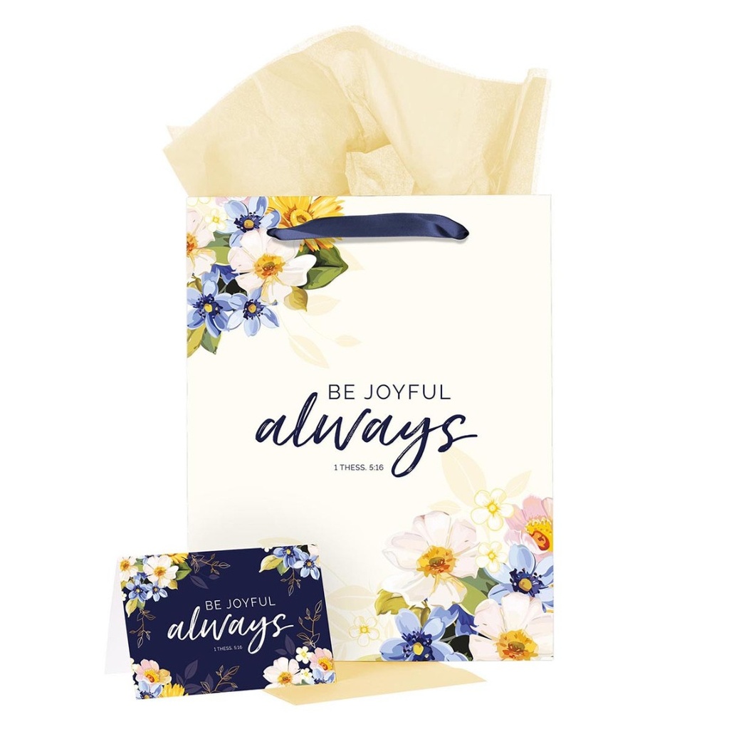 Gift Bag Be Joyful Always Cream/Blue Large