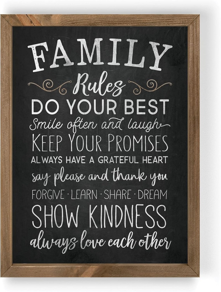 Framed Art Family Rules Wood