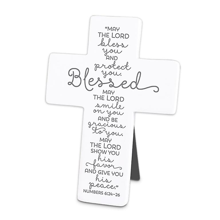 Cross Blessed Baby White Resin