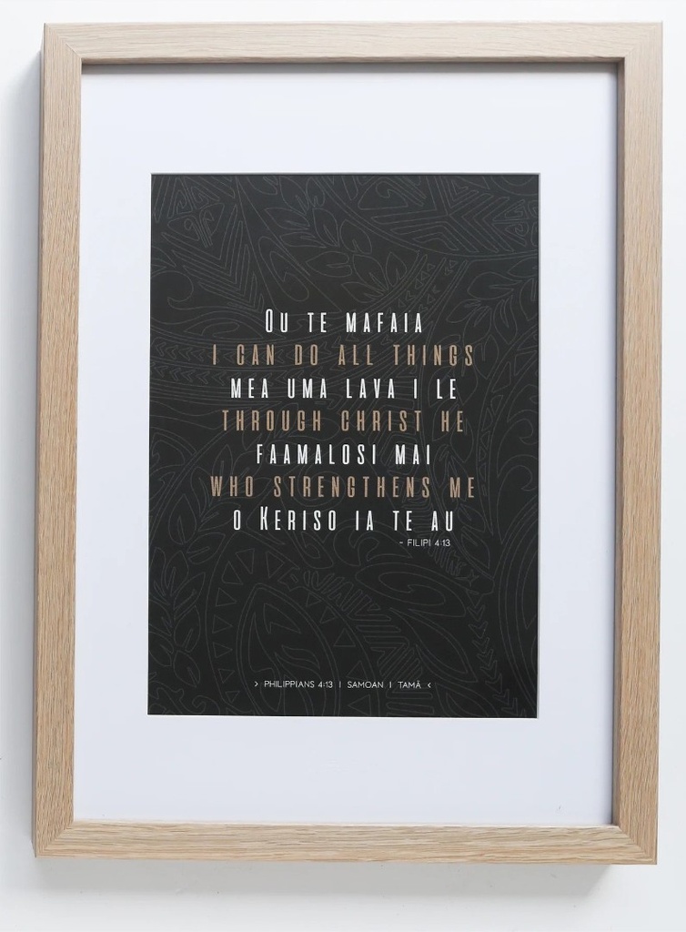 Plaque A4 Samoan Philippians 4:13 Natural Frame