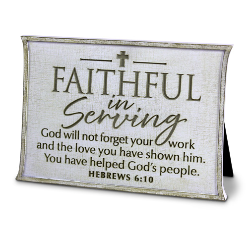 Plaque Faithful In Serving White Resin