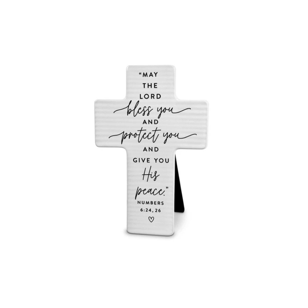 Tile Cross Bless You Numbers 6:24 White