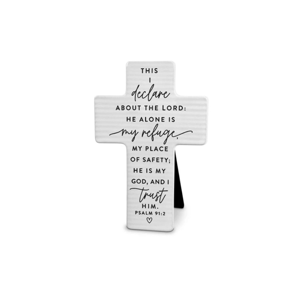 Tile Cross My Refuge Psalm 91:2 White