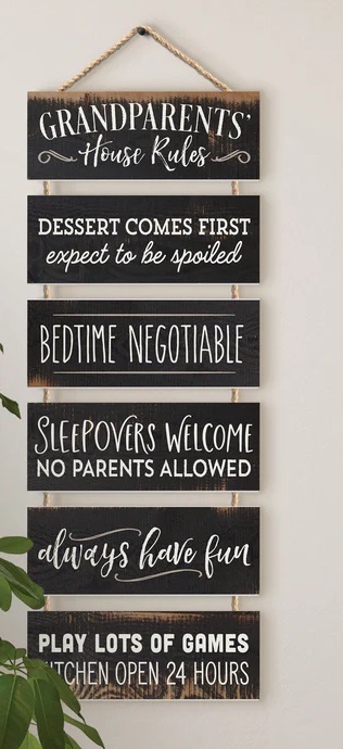 Hanging Sign Grandparent's House Rules Stacked Wood