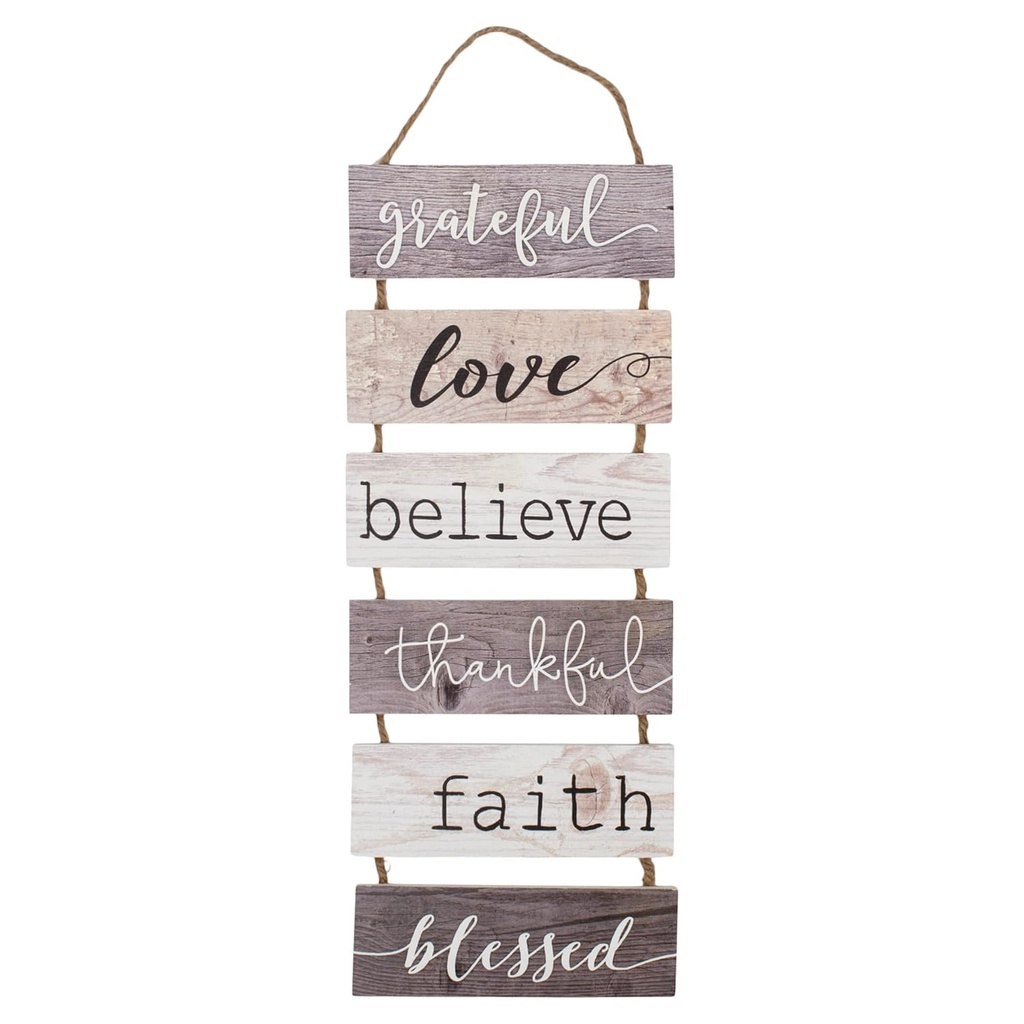 Hanging Sign Grateful Love Believe Stacked Wood