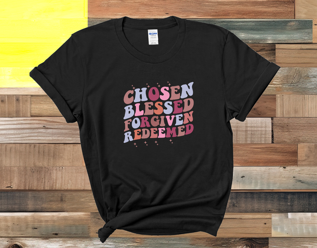 Tshirt Chosen Blessed Forgiven Redeemed Black XL