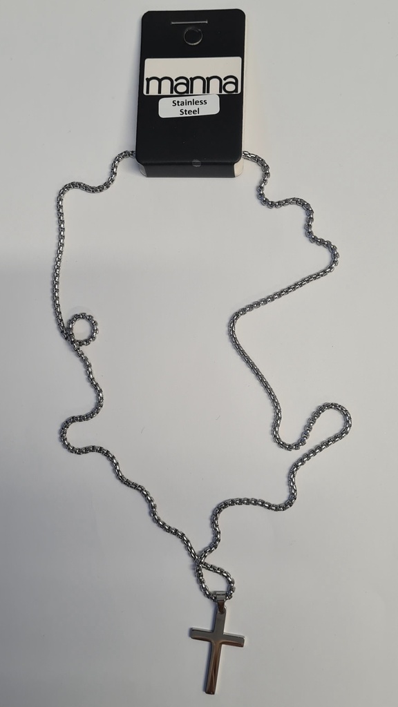 Necklace Cross on Chain Stainless Steel Silver 54cm