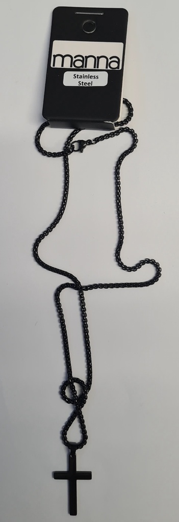 Necklace Cross on Chain Stainless Steel Black 54cm