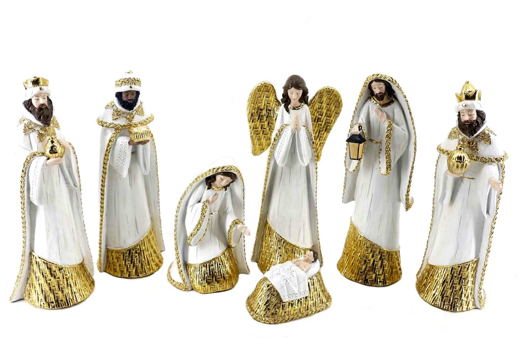 Nativity Set 7 Piece White & Gold 295mm
