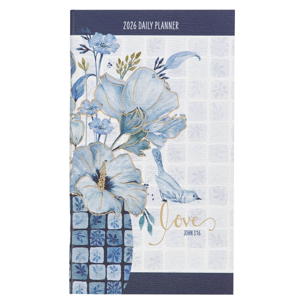 2026 Small Daily Planner Love John 3:16 Blue Floral (07/25)