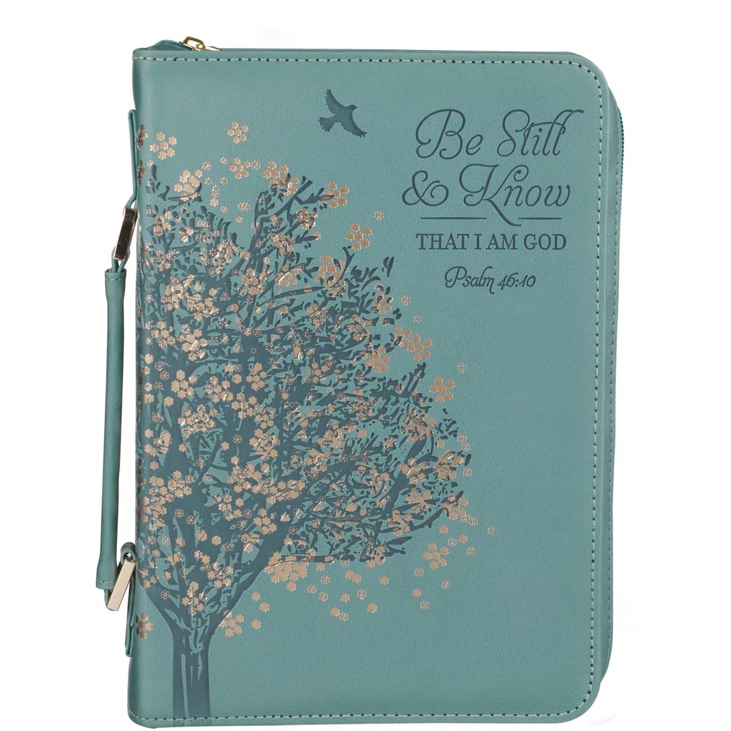 Bible Case Large Be Still & Know Teal Faux Leather