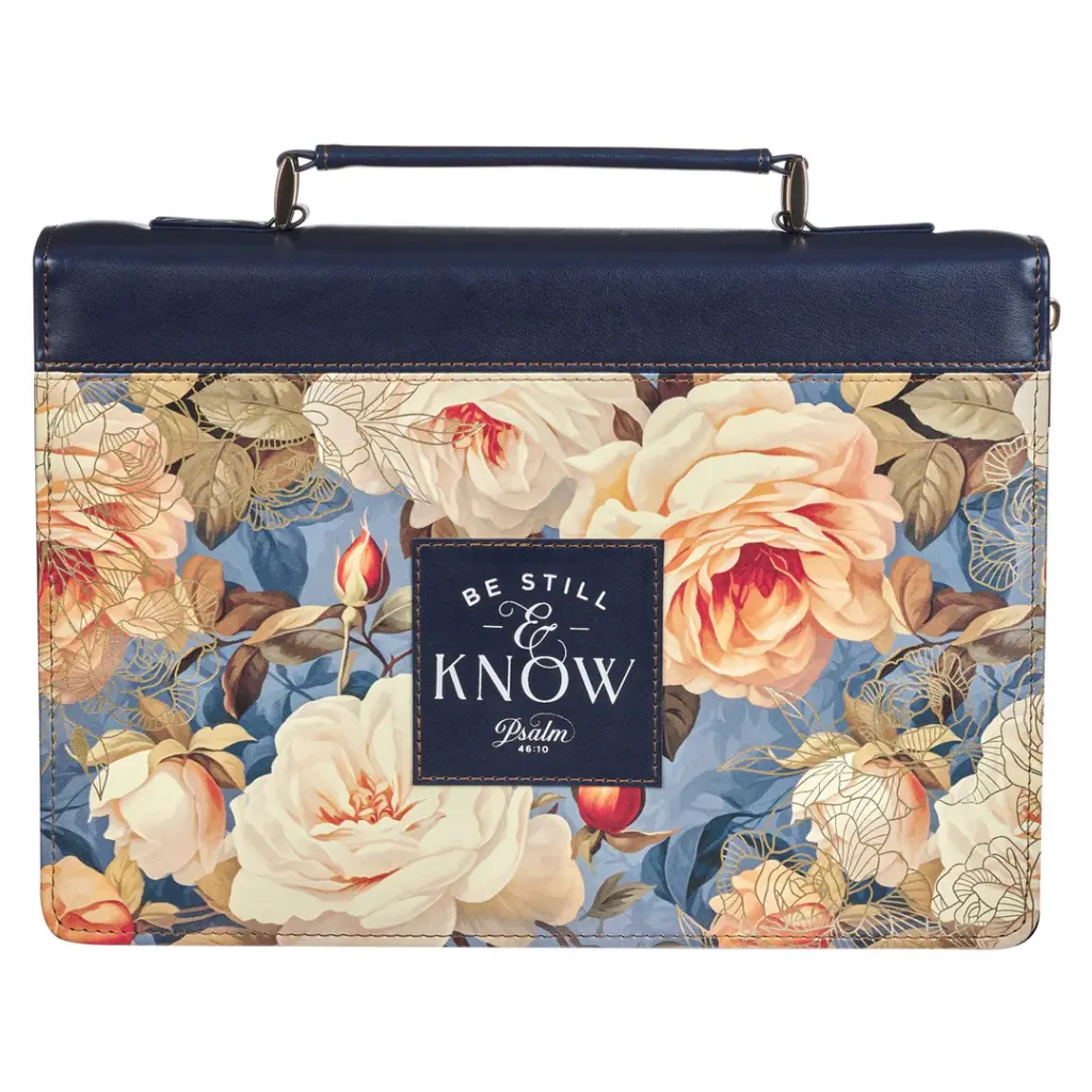 Bible Case Large Be Still Roses Blue 