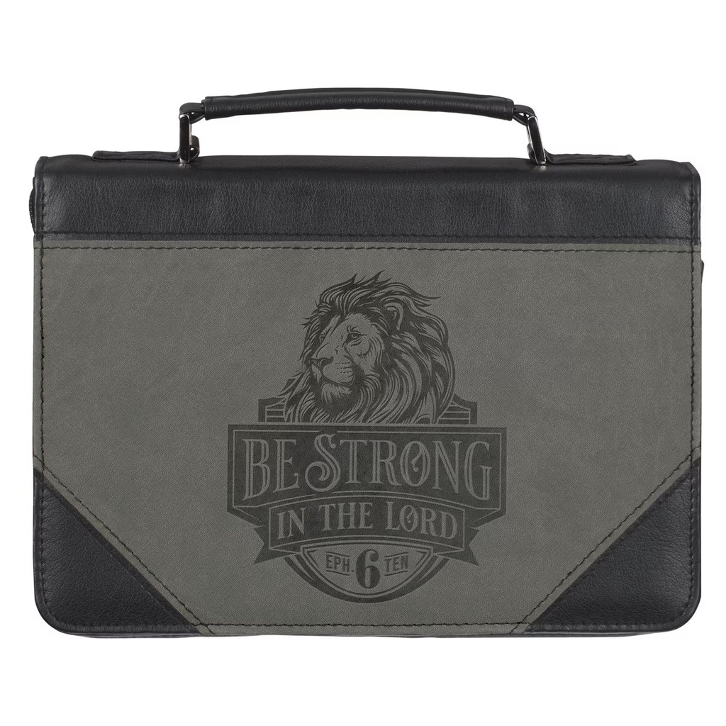 Bible Case Large Be Strong Lion Black & Grey Lux