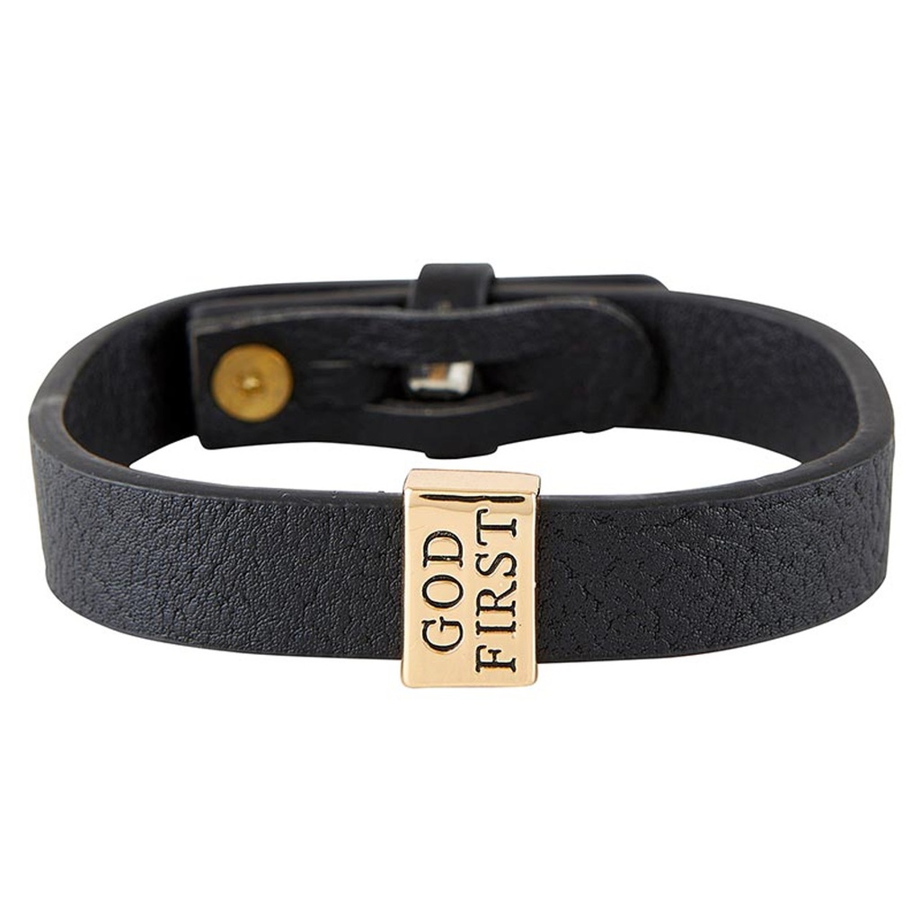 Bracelet God First Black Faux Leather