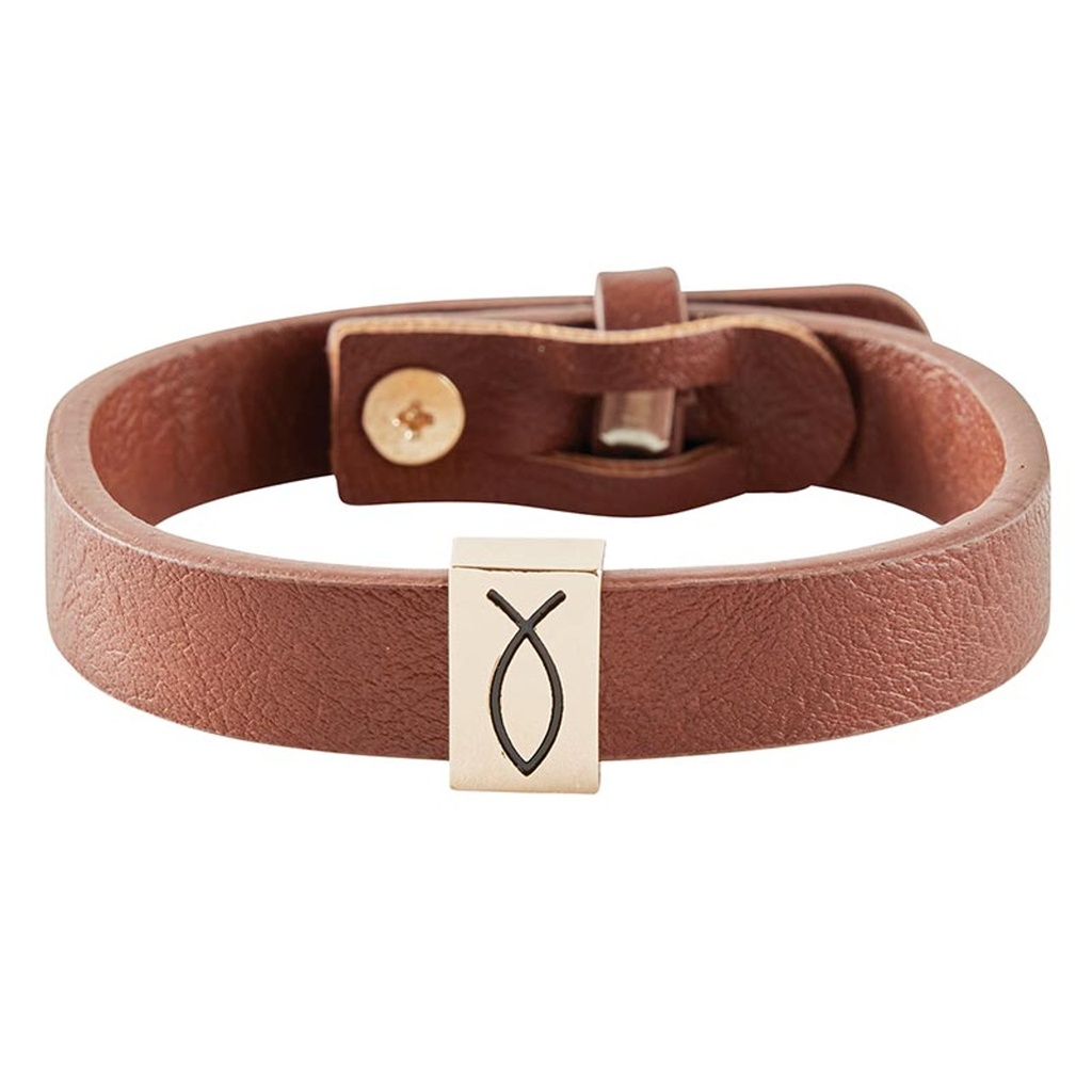 Bracelet Ichthys Fish Brown Faux Leather