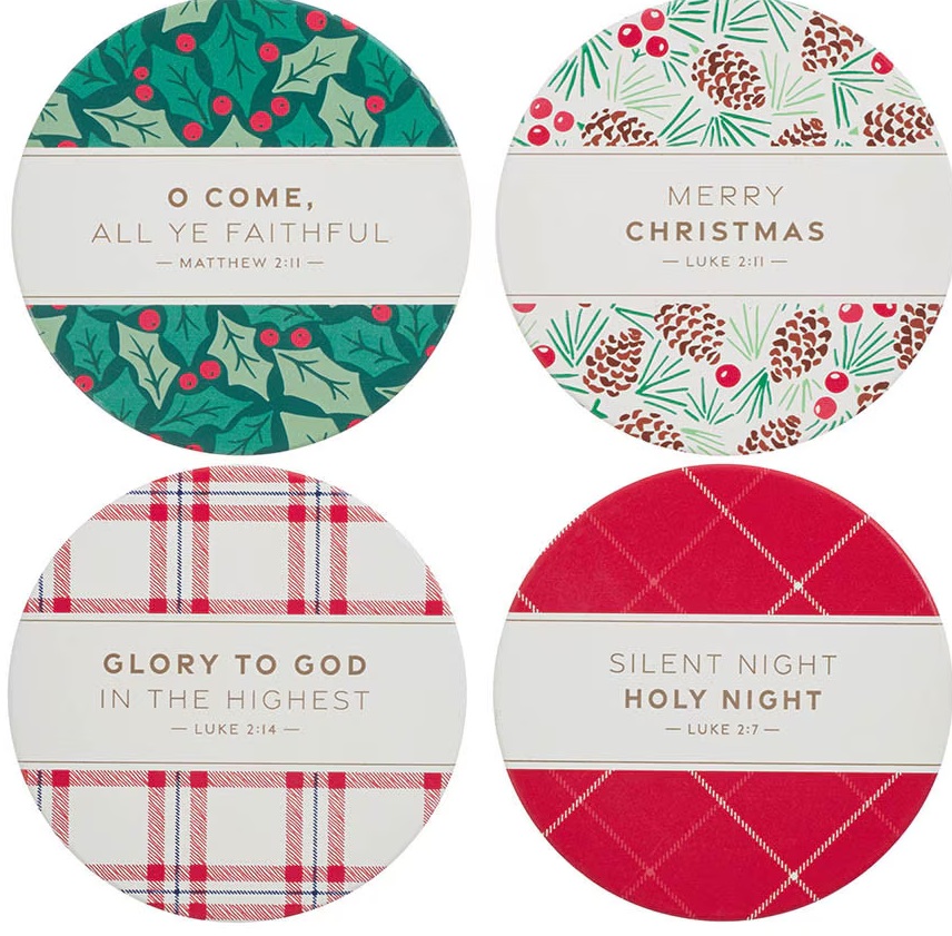 Coaster Set 4pc Christmas Plaid 