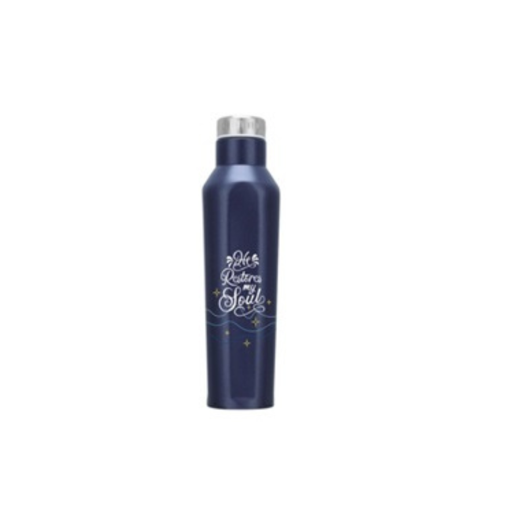 Flask He Restores My Soul Blue Stainless Steel