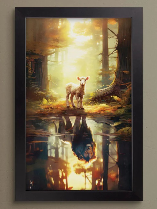 Framed Art Lion and Lamb Reflection