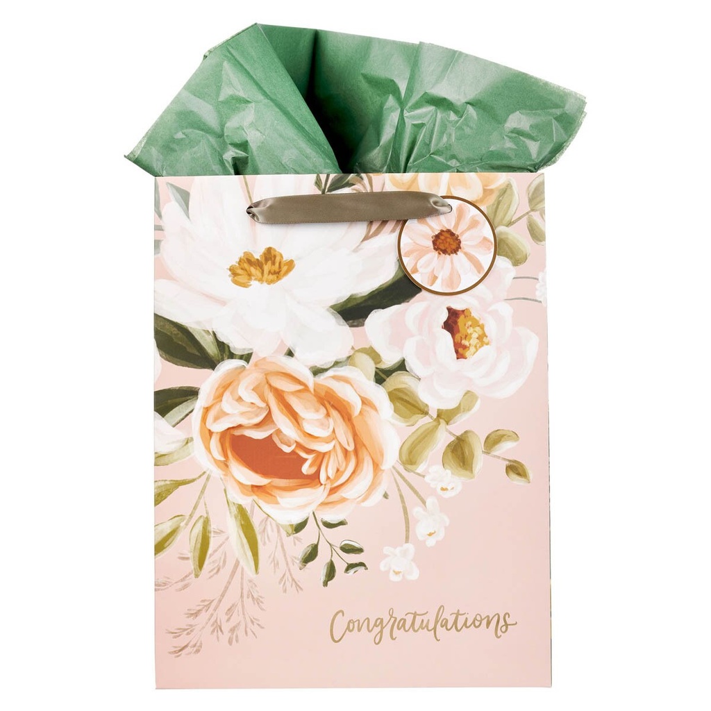 Gift Bag Large Congratulations Peach Floral 