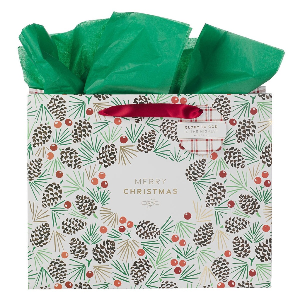 Gift Bag Large Merry Christmas Pinecone  