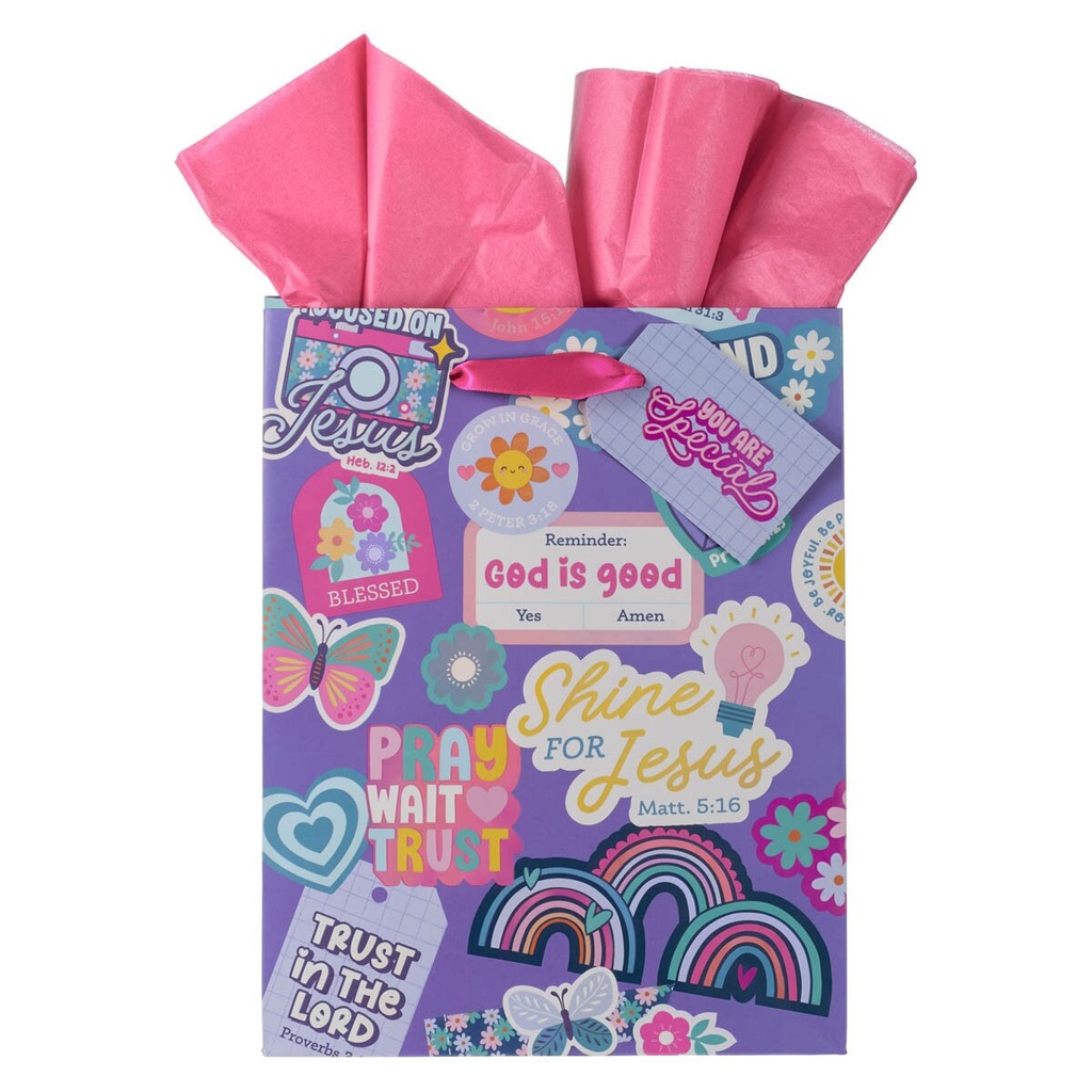 Gift Bag Med Shine For Jesus Purple Sticker