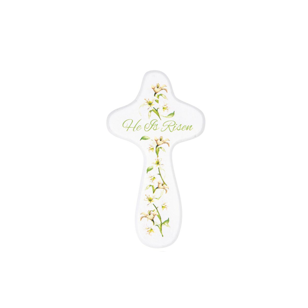 Handheld Cross He Is Risen Wood