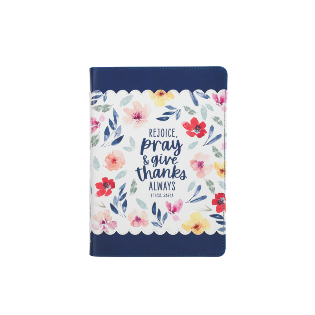 Journal Give Thanks Blue Floral Faux Leather 