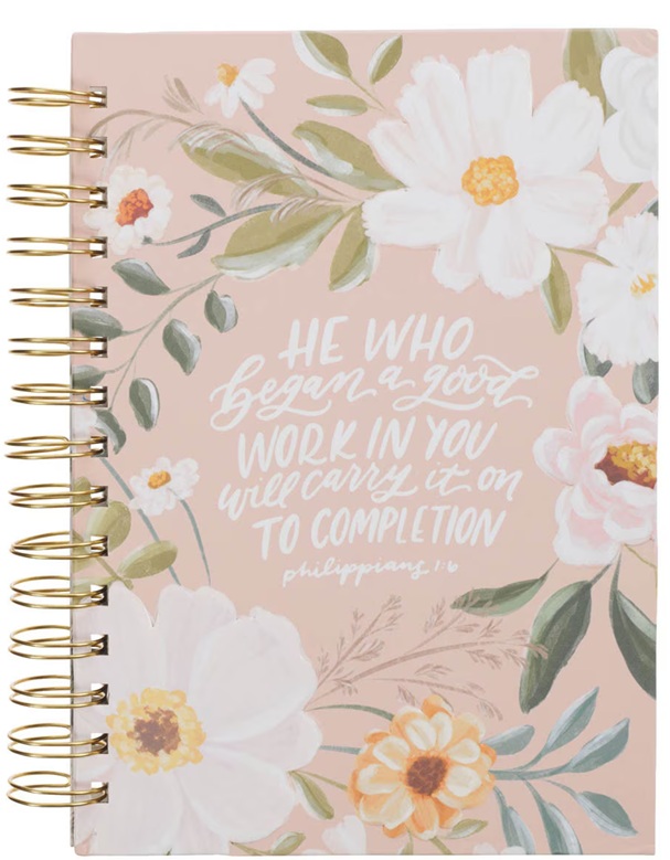 Journal Good Work In You Peach Floral Wirebound
