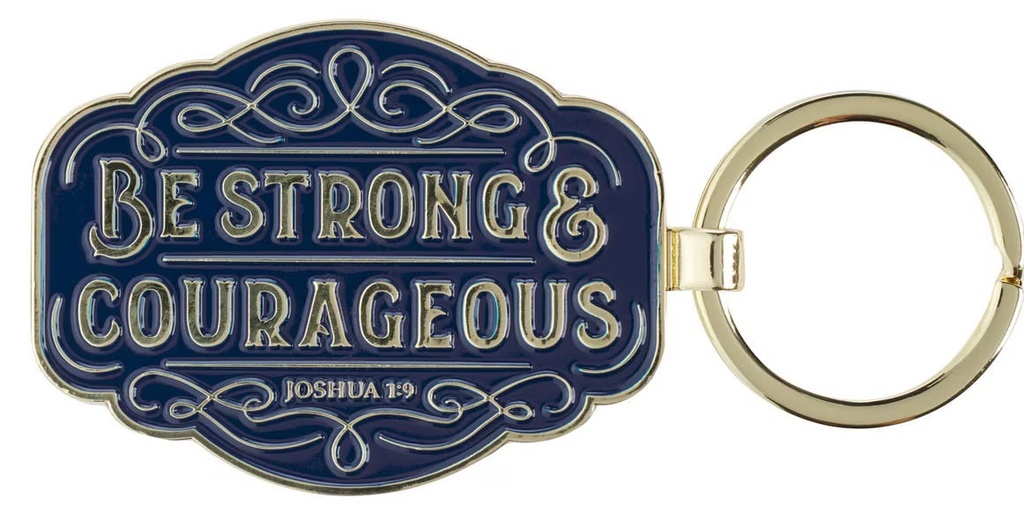 Keyring Strong & Courageous Blue Metal 