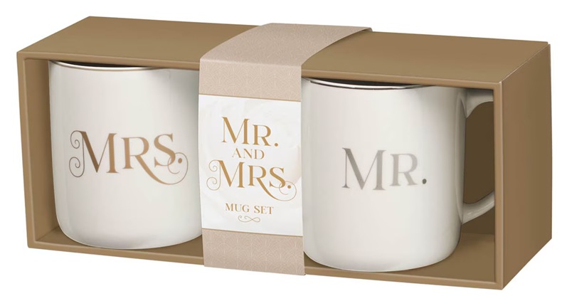 Mug Set 2pc Mr & Mrs White Ceramic