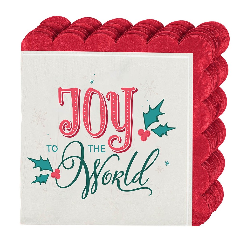Napkin 12pc Joy To The World Red Scalloped 