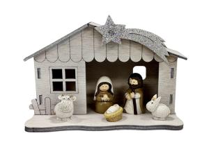 Nativity Scene All In One Wooden Stable White