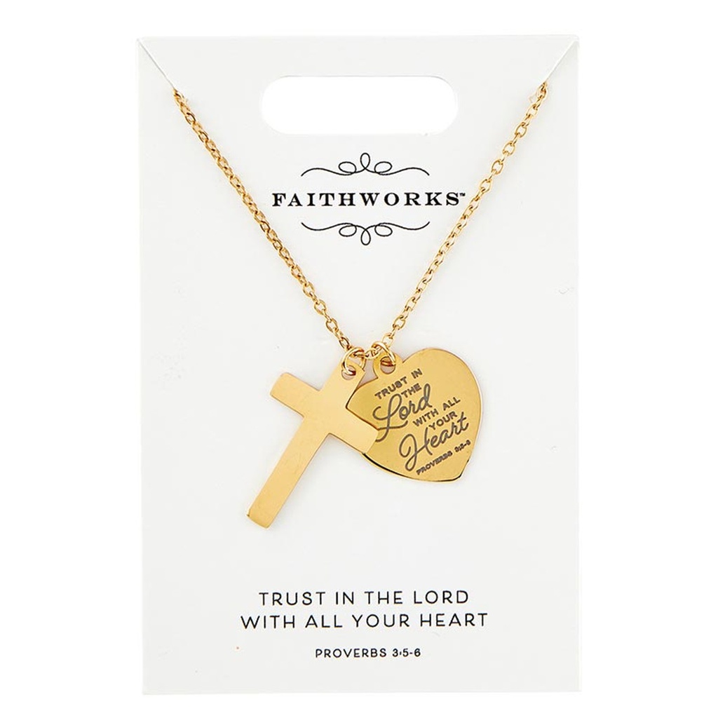 Necklace Cross & Heart Proverbs 3:5 Gold Plated
