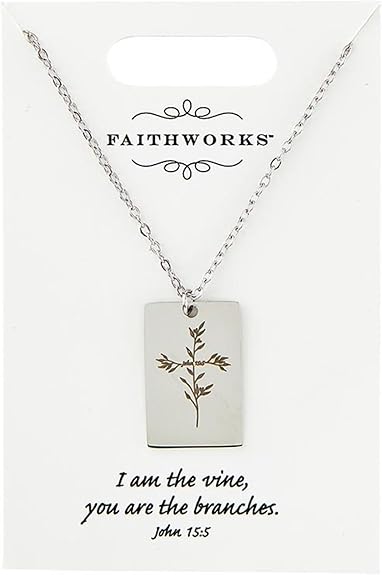 Necklace Rectangle Cross Bar John 15:5 Silver Plated (09/24)
