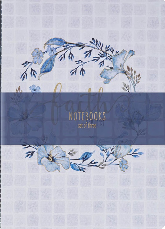 Notebook Set 3pc Faith Grace Love Blue Floral Tile 