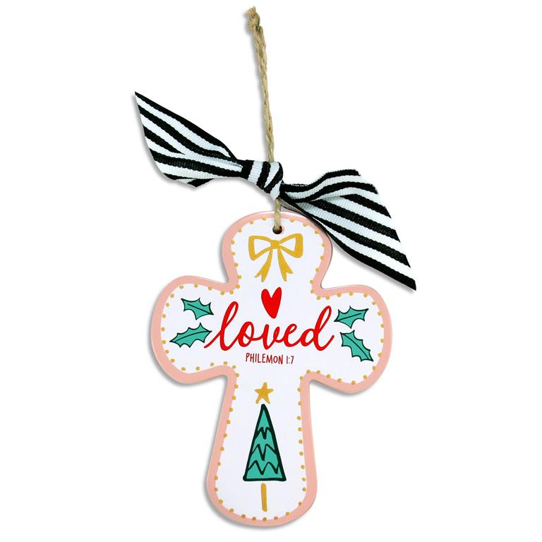 Ornament Cross Loved Bow Twine