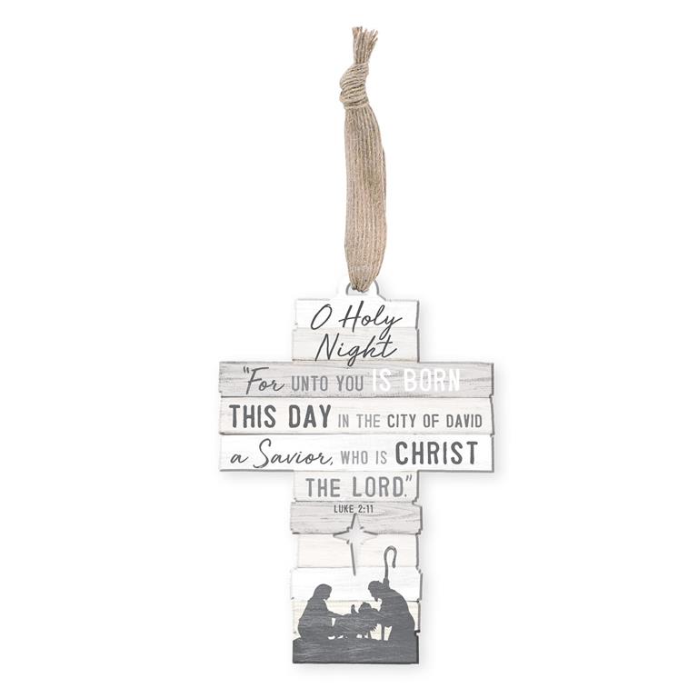 Ornament Cross O Holy Night Stacked Wood