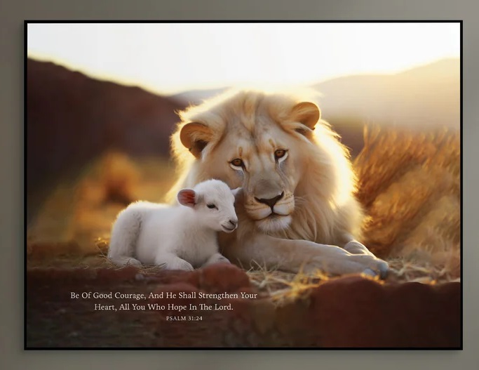 Printed Art Be of Good Courage Lion and Lamb
