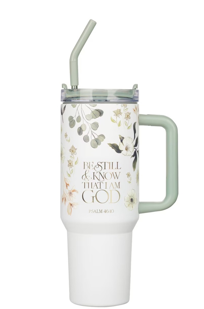 Tumbler Be Still & Know Teal Floral w/Straw