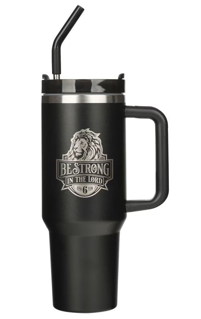 Tumbler Be Strong Lion Black w/Straw