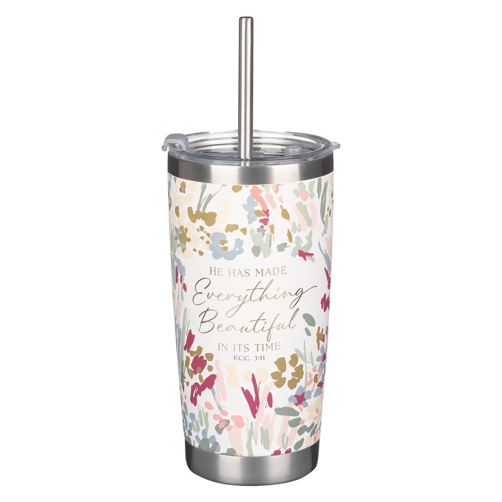 Tumbler Everything Beautiful Floral w/Straw