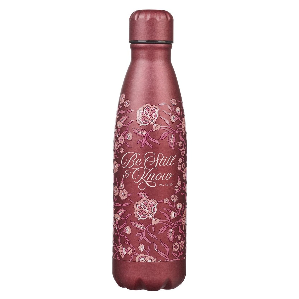 Water Bottle Be Still Burgundy Floral Ps 46:10