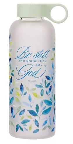 Water Bottle Be Still Teal Glass