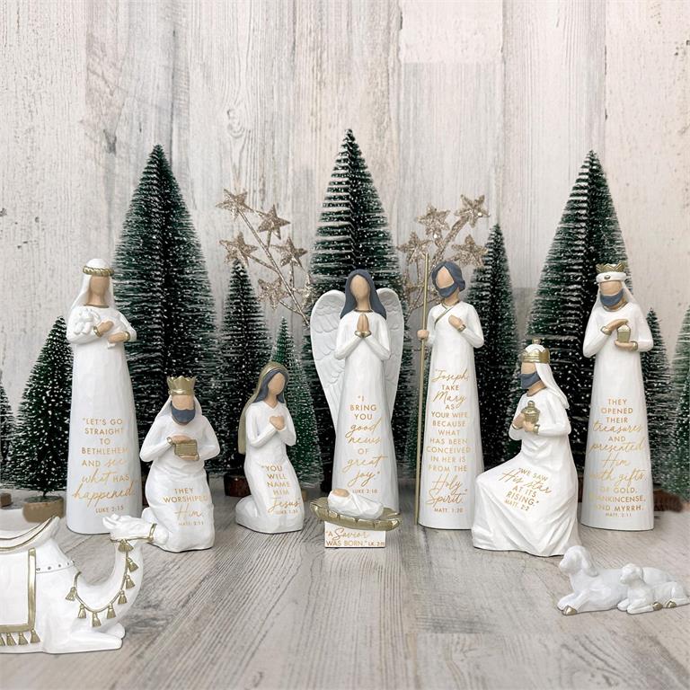 Nativity Set Greatest Gift of All Scripture 10Pc White 