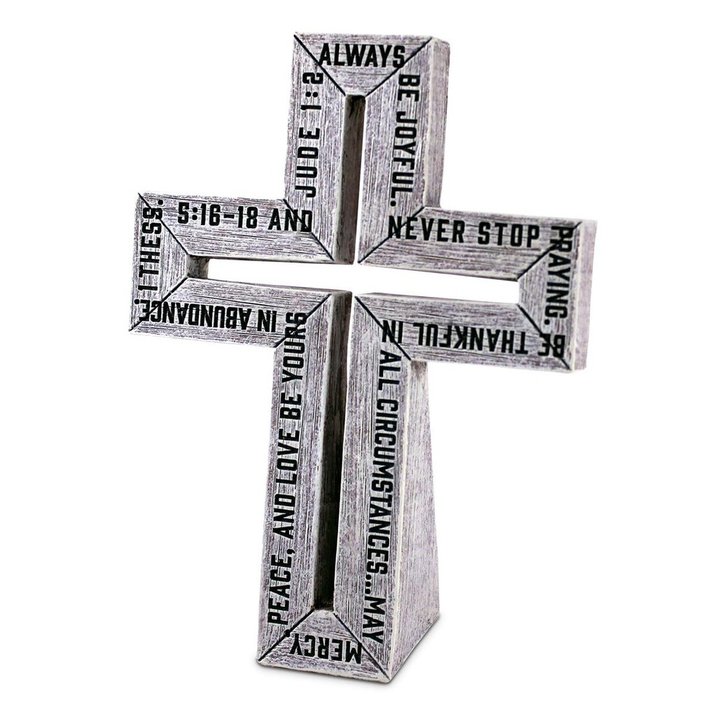 Tabletop Cross Always Be Joyful Rustic (04/25)