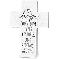 Tabletop Cross Hope God's Love Heals White Resin (04/25)