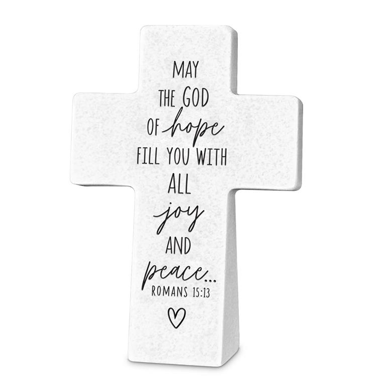 Tabletop Cross May the God of Hope White Resin (04/25) 